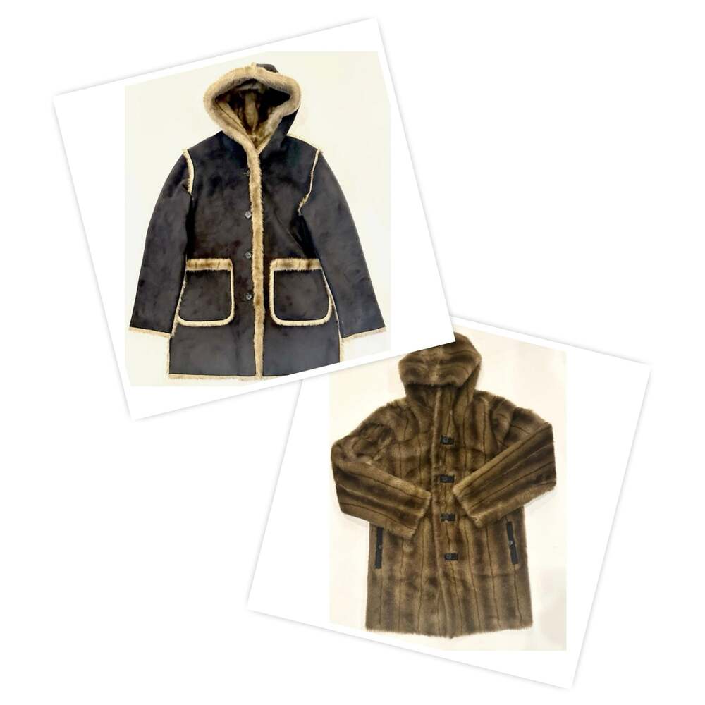 Dennis Basso Winter Coat Womens M Black Faux Suede Reversible Faux Fur Mink Hood